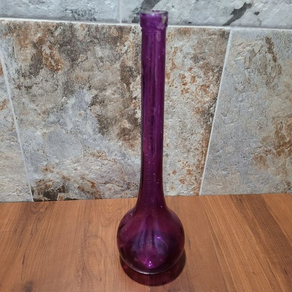 Other - Purple Round Bottom Tall Long Neck Bud Vase Home Decor Art Glass